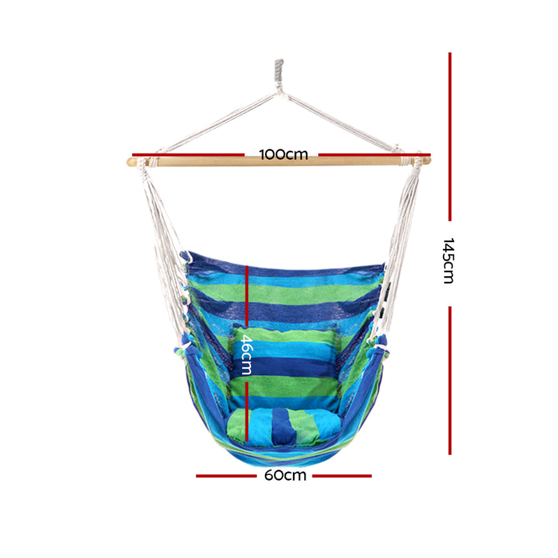 Gardeon Hanging Hammock Chair Swing Indoor Outdoor Portable Camping Blue